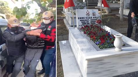 K­o­c­a­e­l­i­­d­e­ ­ş­e­h­i­t­ ­m­e­z­a­r­ı­n­a­ ­P­K­K­ ­y­a­z­a­n­ ­ş­ü­p­h­e­l­i­ ­t­u­t­u­k­l­a­n­d­ı­